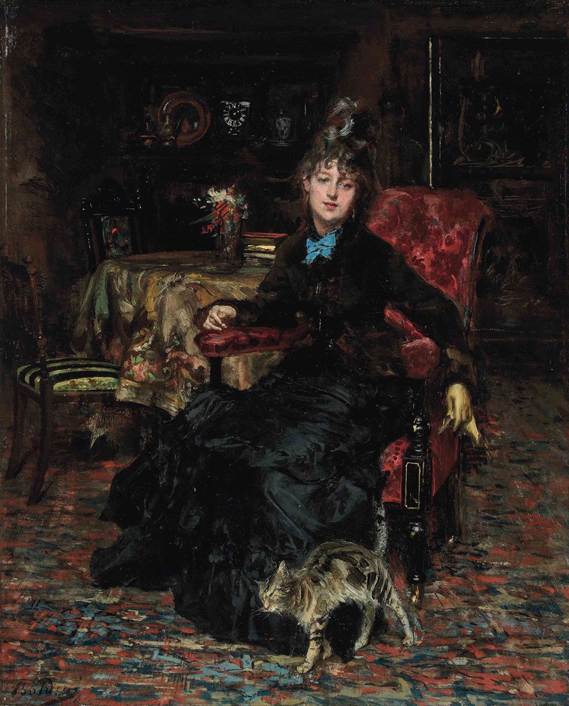 Giovanni Boldini - Signora seduta con gatto