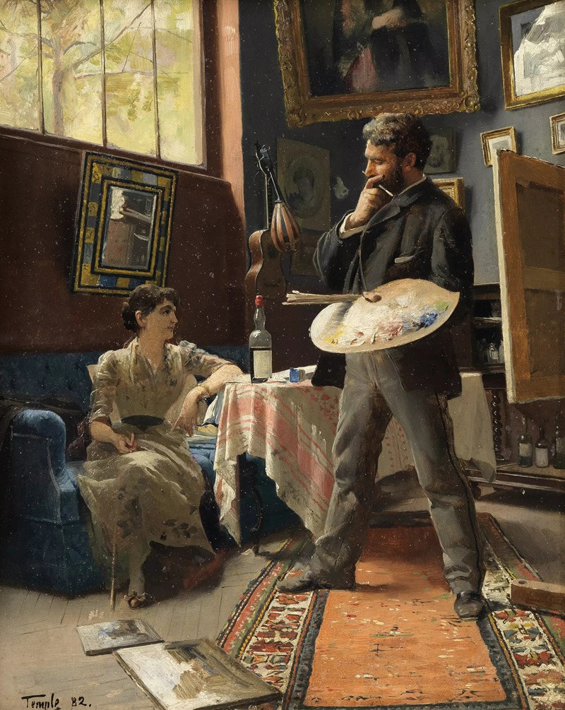 Hans Temple - Self-portrait of Hans Temple in the studio with a model