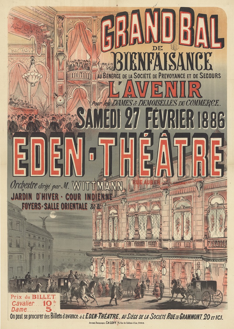 Imp. Charles Lévy - Eden-Théâtre. Grand bal de bienfaisance au bénéfice de la Société de Prévoyance et de Secours