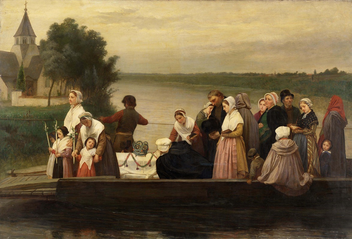 Joseph Pauwels - A Funeral Procession Crossing the River Lys at Afsnee