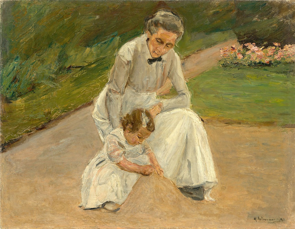Max Liebermann - Enkelin und Kinderfrau beim Spielen im Garten