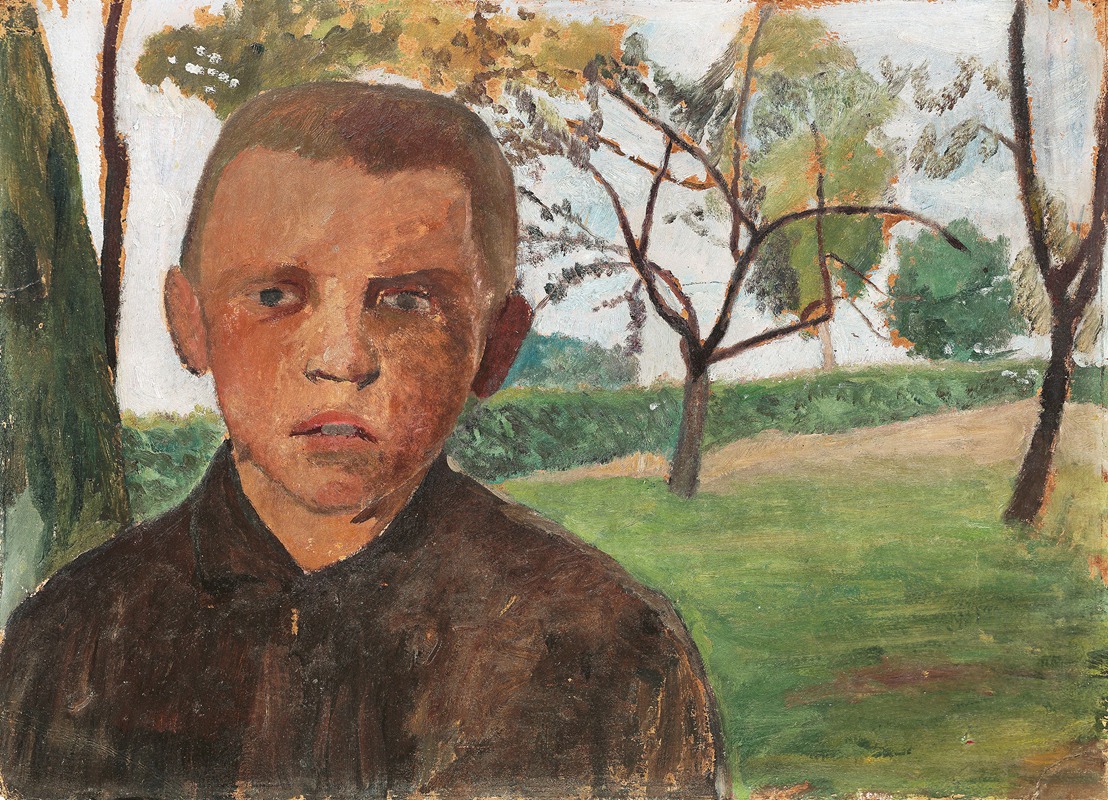 Paula Modersohn-Becker - Brustbild eines Jungen vor Apfelbäumen