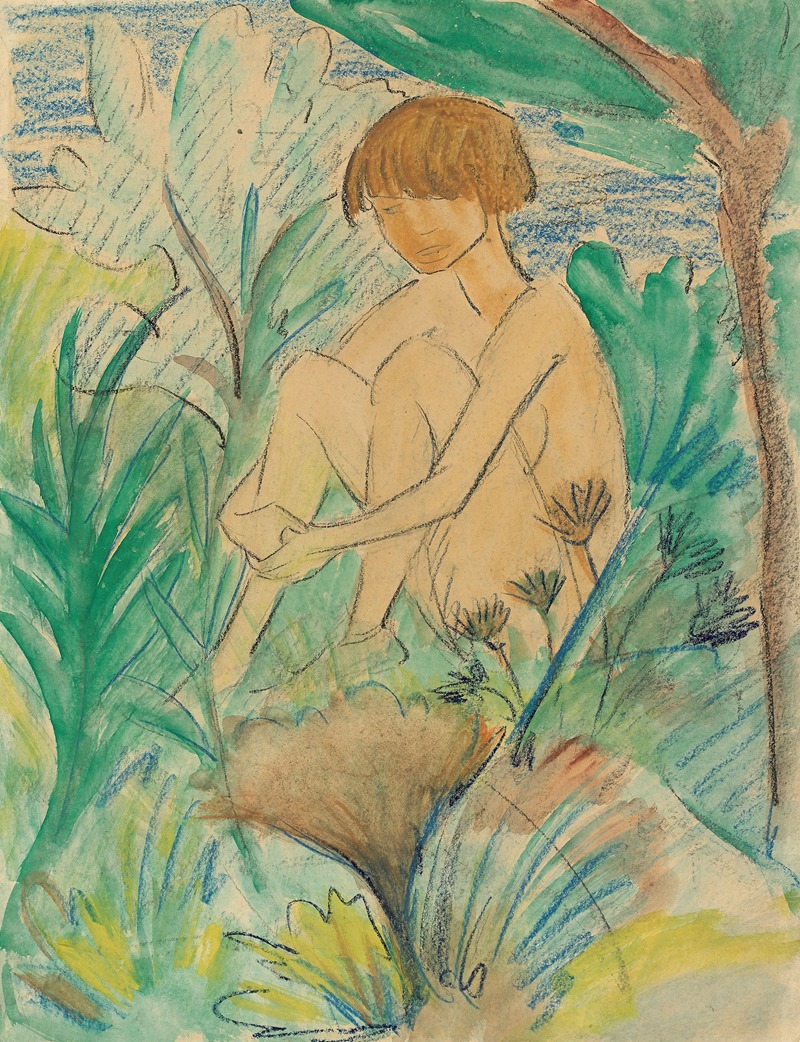 Otto Mueller - Im Gras sitzendes Mädchen