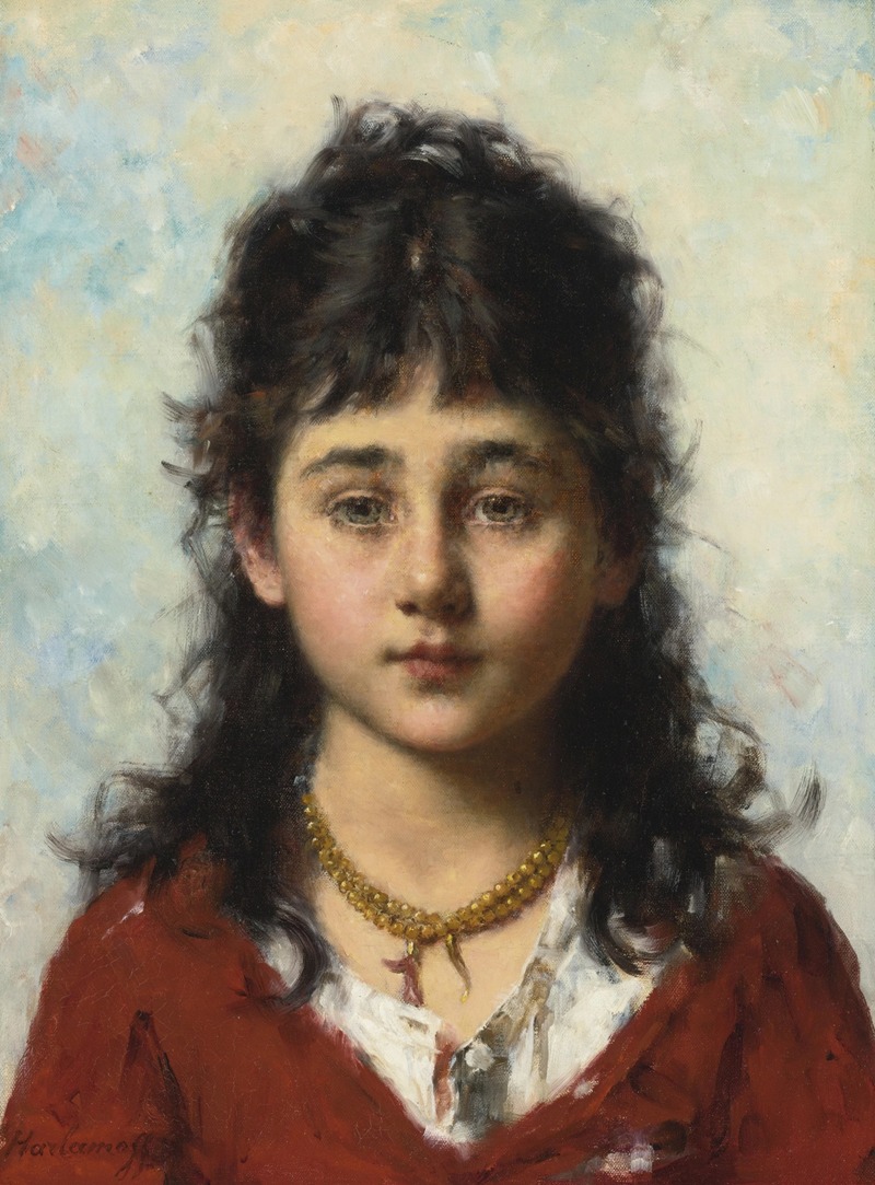 Alexei Harlamoff - Portrait of a Young Girl wearing a Necklace