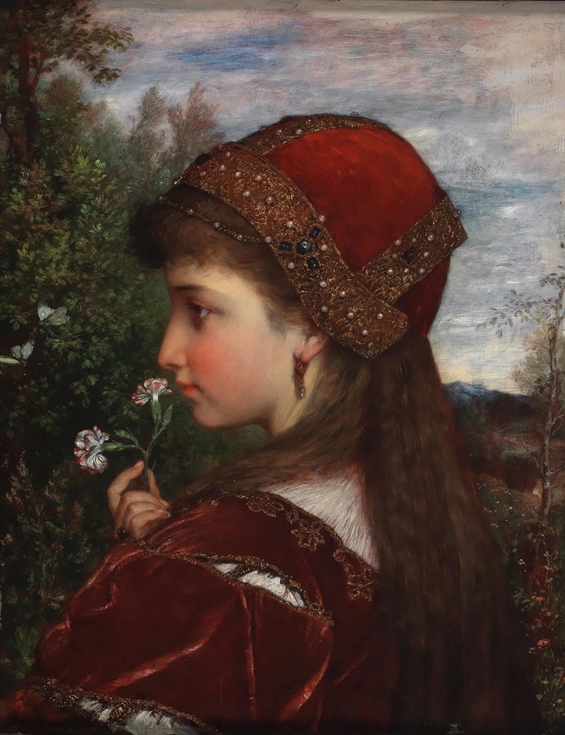 Anton Bertzik - A Girl in Profile with Carnations