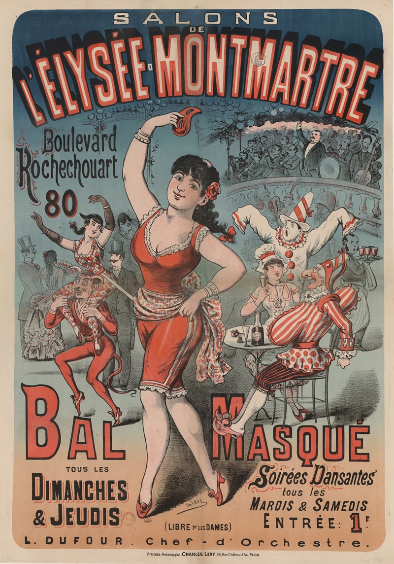 Imp. Charles Lévy - Salons de l’Elysée Montmartre. Bal masqué tous les dimanches et jeudis. soirées dansantes, tous les mardis et samedis