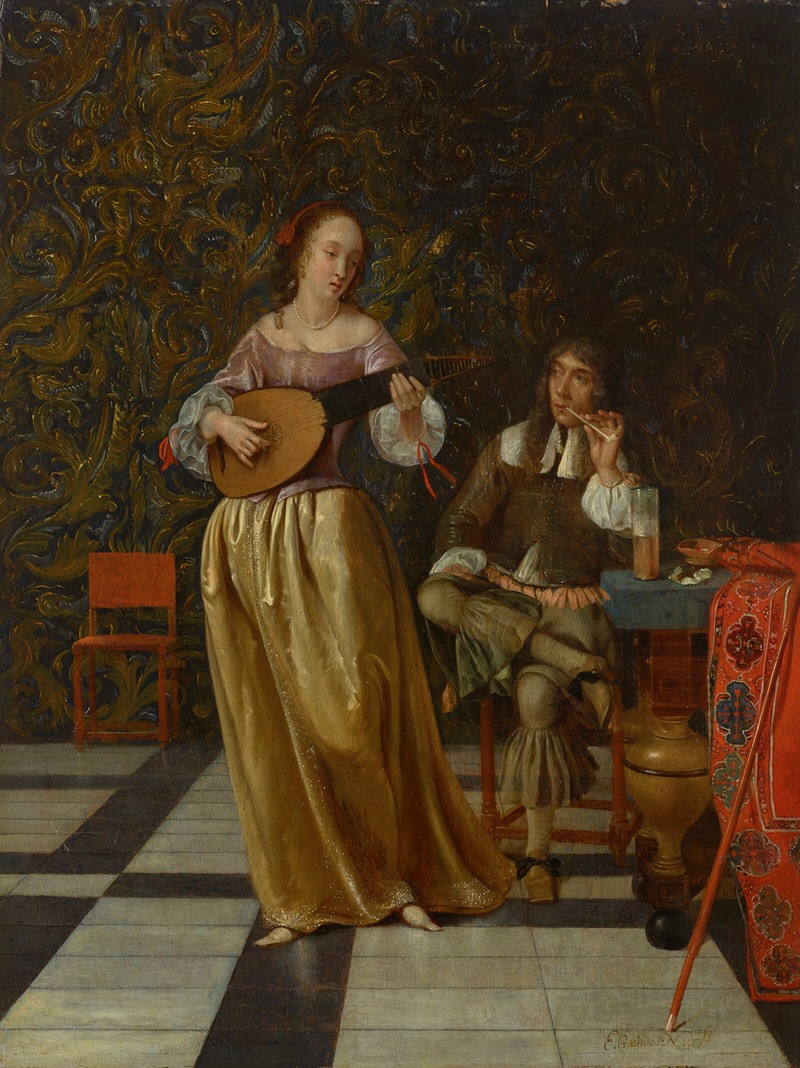 Eglon van der Neer - A woman playing the lute and a man listening