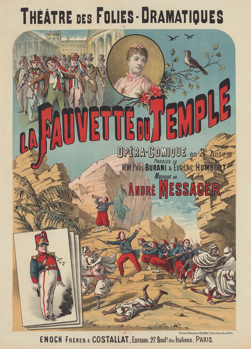 Imp. Charles Lévy - Théâtre des Folies-Dramatiques. La Fauvette du Temple, opéra comique en 3 actes, paroles de M.M. Paul Burani & Eugène Humbert