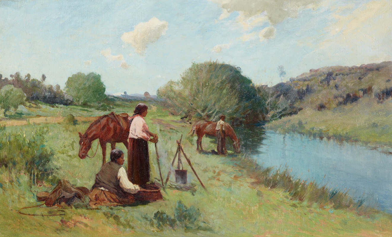Frank Wright - Maoris on a river bank