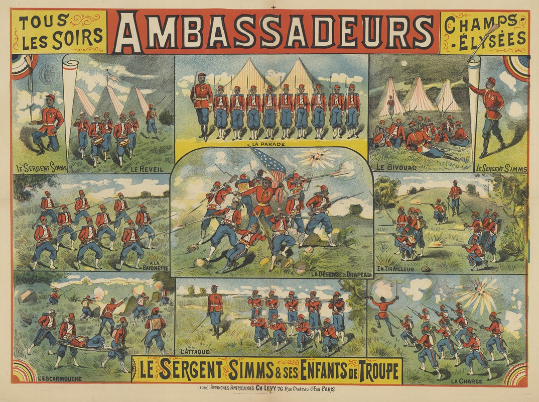 Imp. Charles Lévy - Tous les soirs. Ambassadeurs, Champs-Élysées. Le sergent Simms & ses enfants de troupe