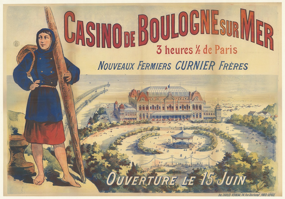 Imp. Charles Verneau - Casino de Boulogne sur Mer, 3 heures et demi de Paris. ouverture le 15 juin