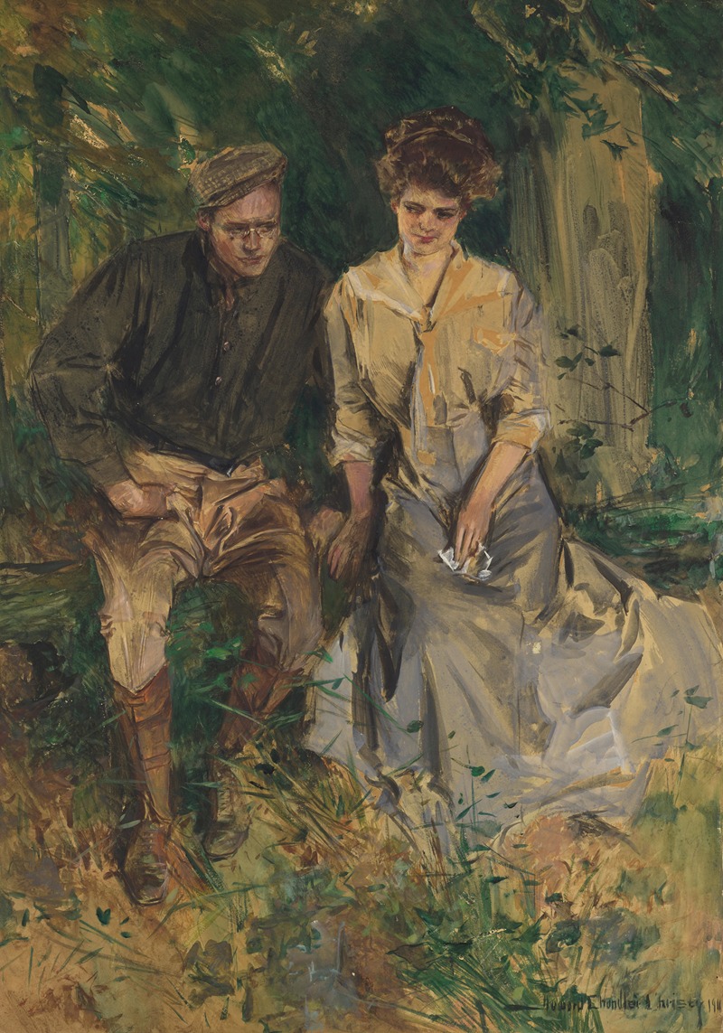 Howard Chandler Christy - Man and Woman in a Garden