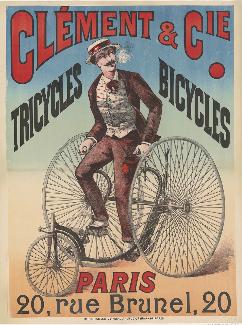 Imp. Charles Verneau - Clément & Cie. Tricycles, bicycles. Paris. 20, rue Brunel, 20