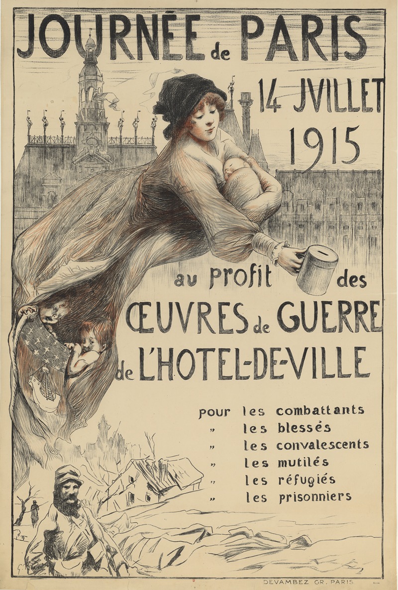 Imp. Devambez - Journées de Paris. 14 juillet 1915 au profit des oeuvres de guerre de l’Hotel-de-Ville