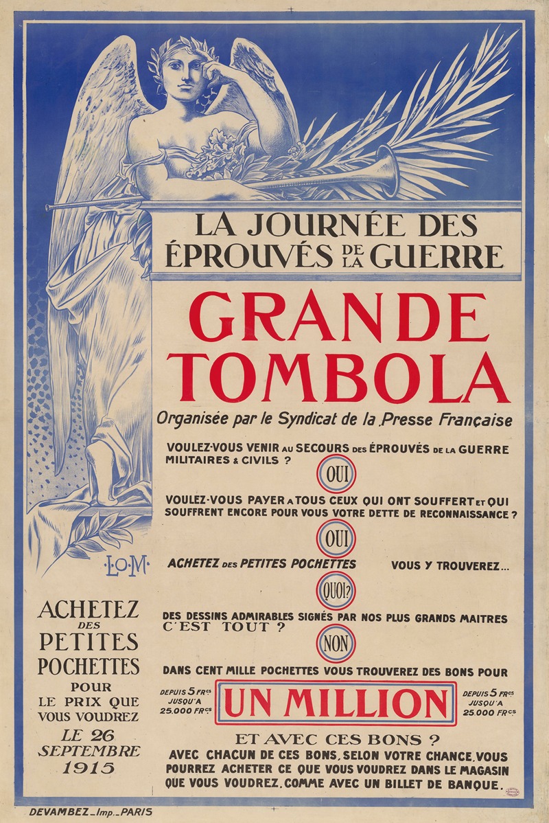 Imp. Devambez - La Journée des éprouvés de la guerre. Grande tombola