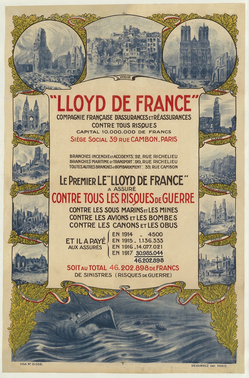 Imp. Devambez - Lloyd de France compagnie française d’assurances et réassurances contre tous risques