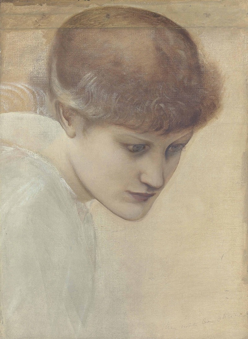Sir Edward Coley Burne-Jones - Head study of Dorothy Dene looking downwards, for ‘The Golden Stairs’