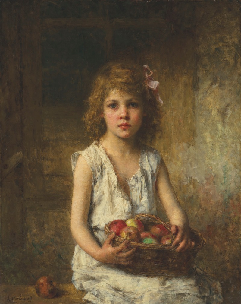 Alexei Harlamov - Young girl with a basket of apples