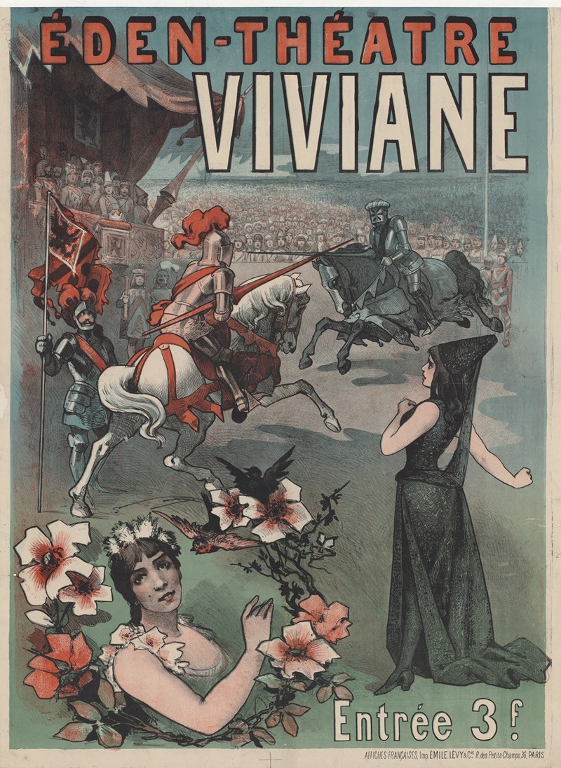 Imp. Emile Lévy - Eden-Théâtre. Viviane. Entrée 3 F. affiche