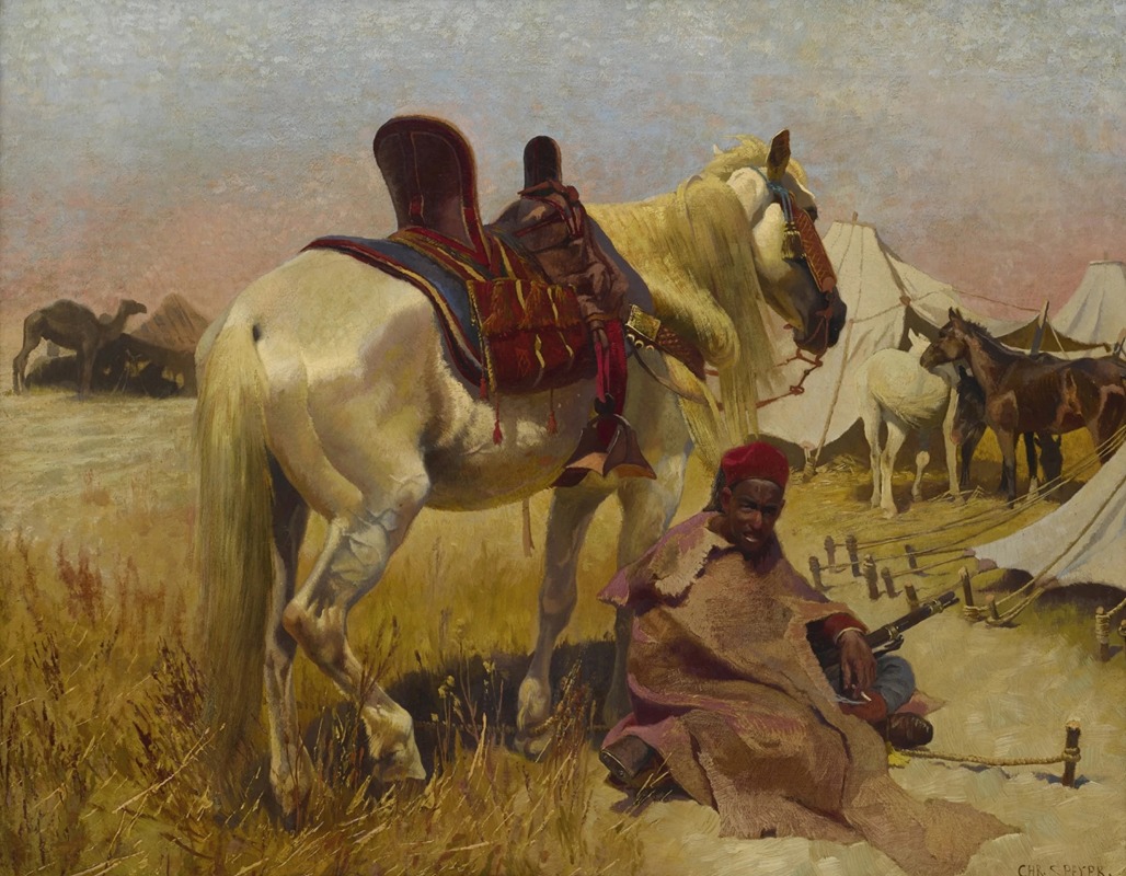 Christian Georg Speyer - Cavalier arabe et son cheval au camp