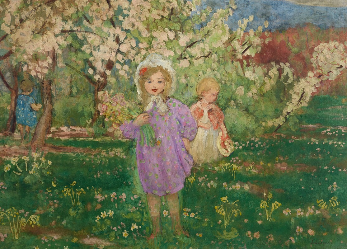 Henri Lebasque - Enfants dans un verger fleuri