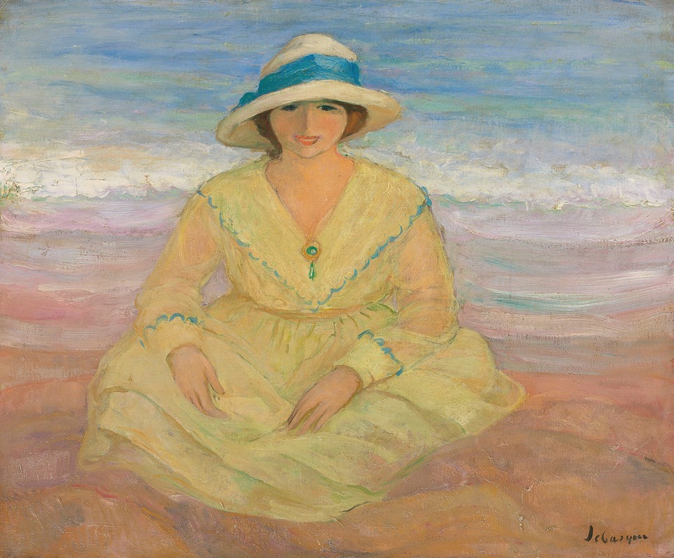 Henri Lebasque - Jeune fille assise sur la plage