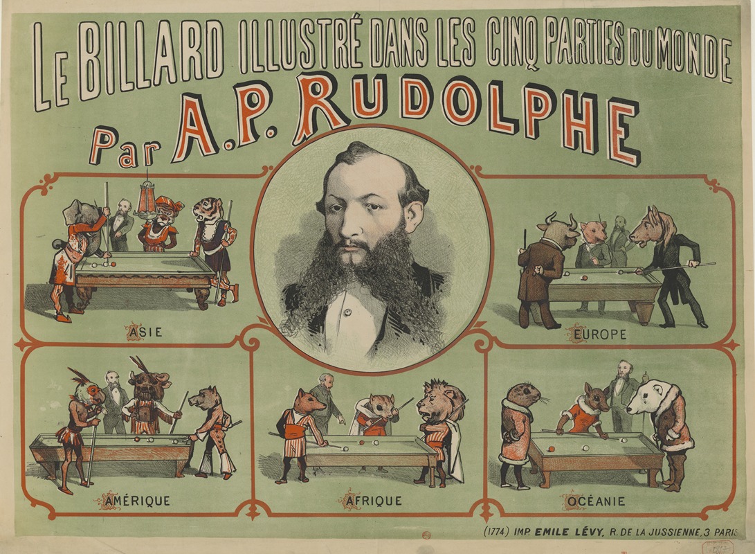 Imp. Emile Lévy - Le Billard illustré dans les cinq parties du monde par A. P. Rudolphe Asie-Europe-Amérique-Afrique-Océanie