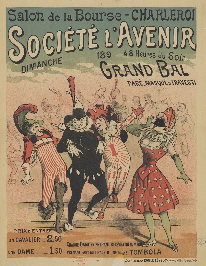 Imp. Emile Lévy - Salon de la Bourse-Charleroi, Société l’Avenir. Grand Bal