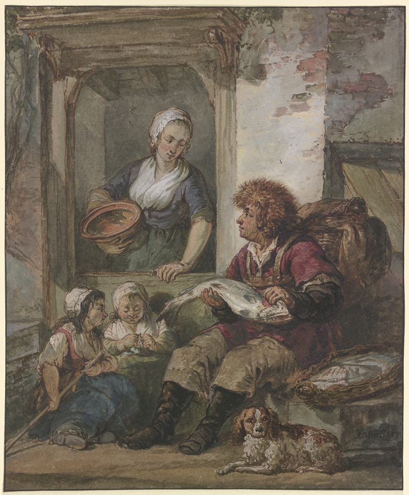 Abraham Van Strij - Fishmonger and Maid at a Door