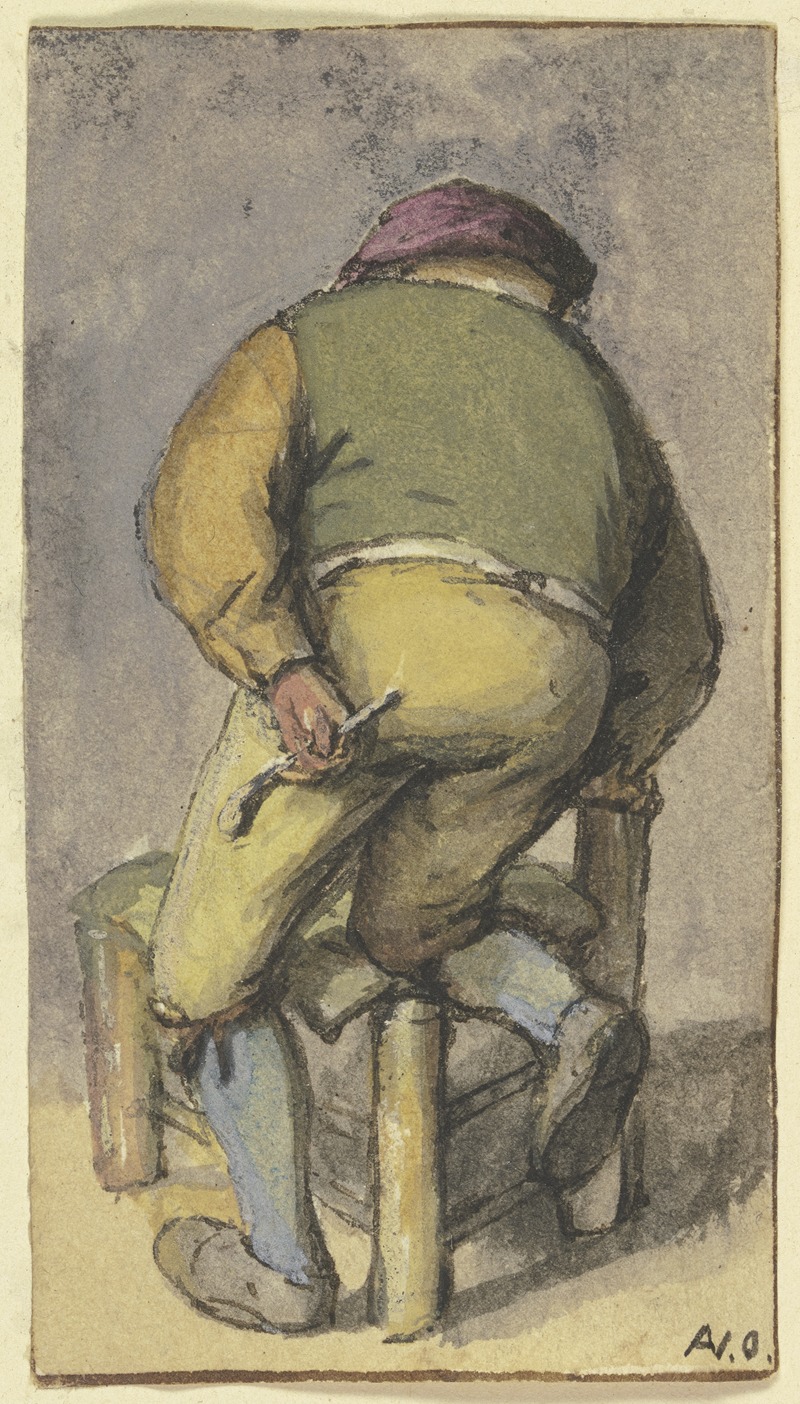 Adriaen van Ostade - Bauer von hinten, mit dem rechten Bein auf einem Stuhl kniend