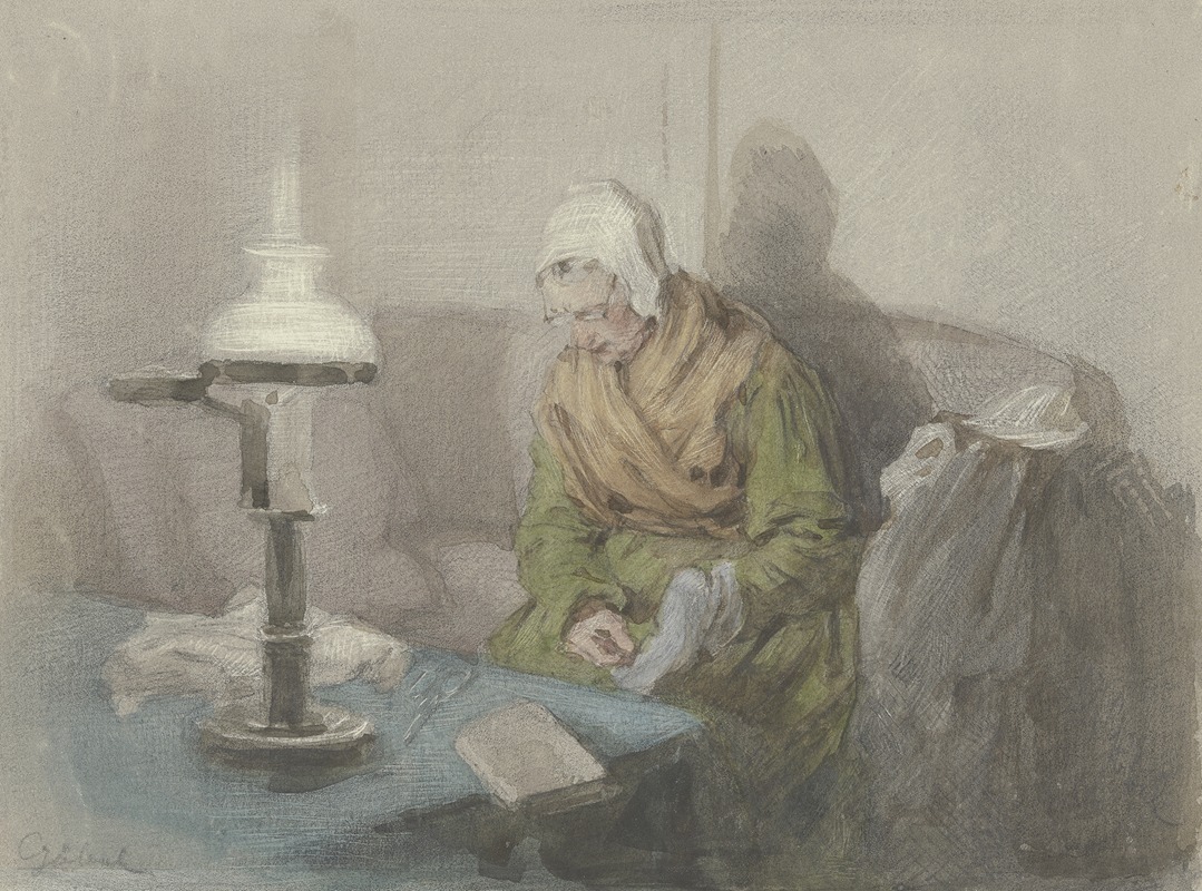 Angilbert Göbel - Old woman by lamplight