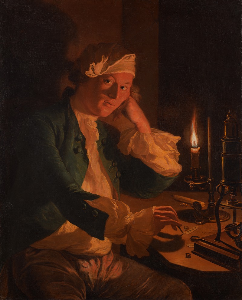 Anna Dorothea Therbusch - A Scientist Seated at a Desk by Candlelight