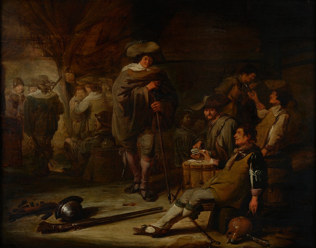 Benjamin Gerritsz. Cuyp - Interieur met drinkende soldaten bij kaartspel