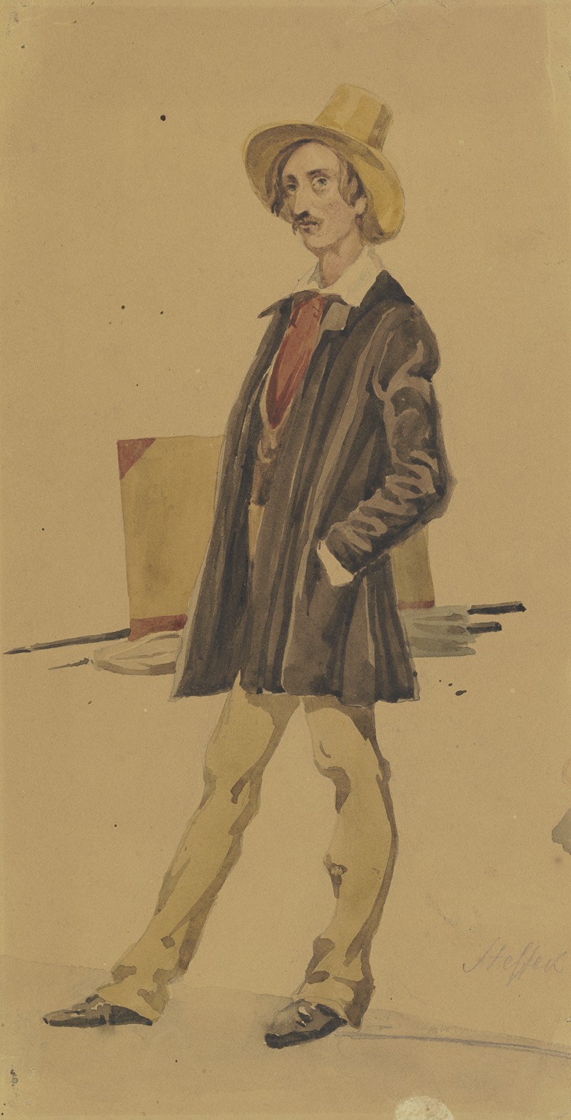 Carl Steffeck - Stehender Maler mit Malgerät (Pinsel, Mappe, Schirm)