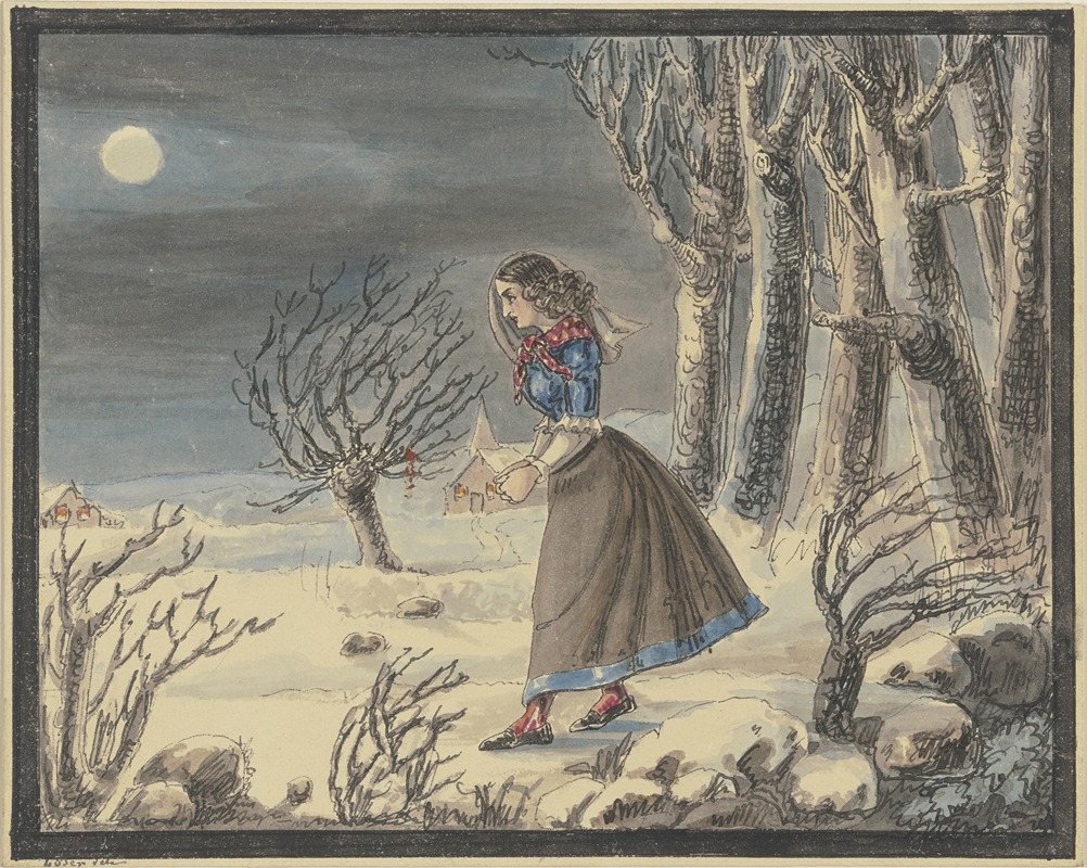 Caroline Pierson - Die Dichterin Anna Louise Karsch in einer Winterlandschaft bei Vollmond