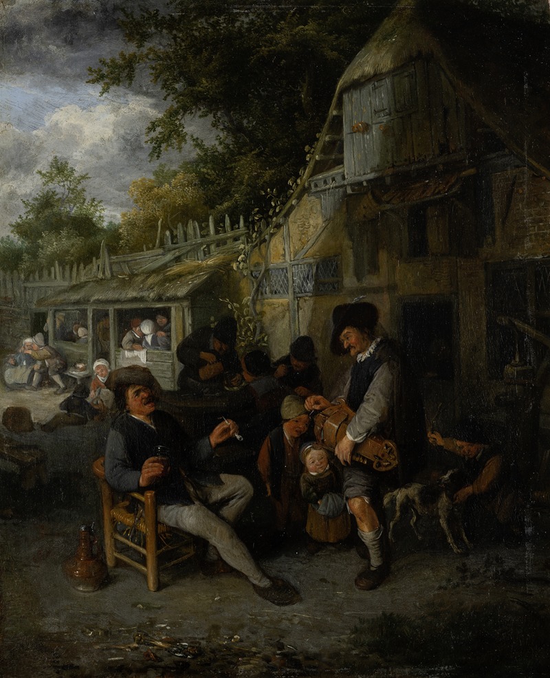 Cornelis Dusart - Country Inn with Hurdy-Gurdy Player