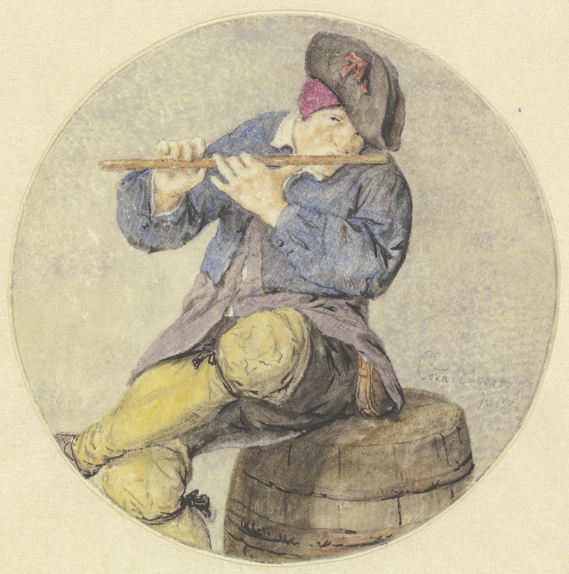 Cornelis Dusart - Flötenspieler auf einem Fass sitzend