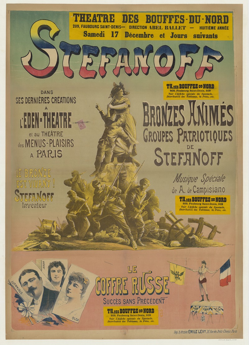 Imp. Emile Lévy - Théâtre des Bouffes-du-Nord. Stefanoff dans ses dernières créations à l’Eden-Théâtre et au théâtre des Menus-Plaisirs à Paris