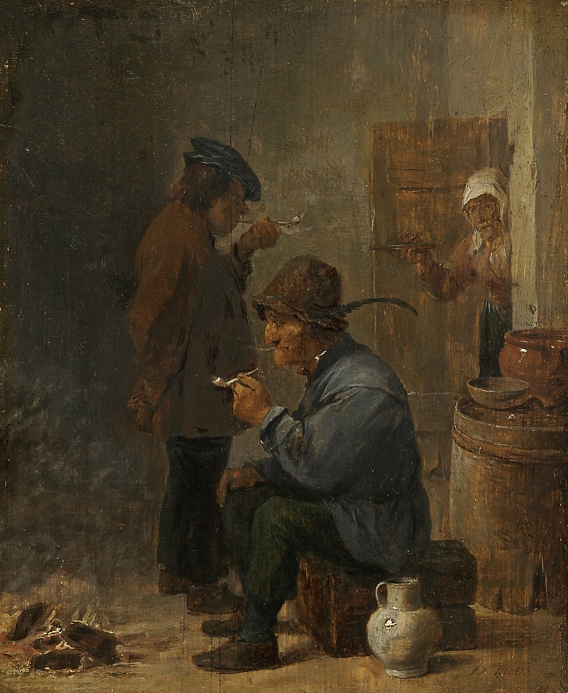 David Teniers The Younger - Two Smoking Peasants at the Coal Fire