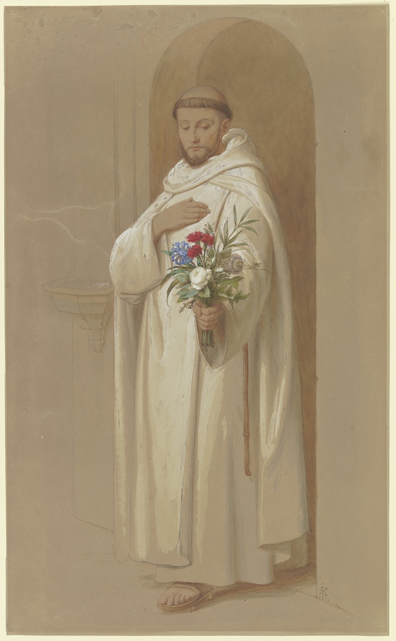 Eduard von Steinle - Kartäusermönch mit einem Strauß symbolischer Blumen