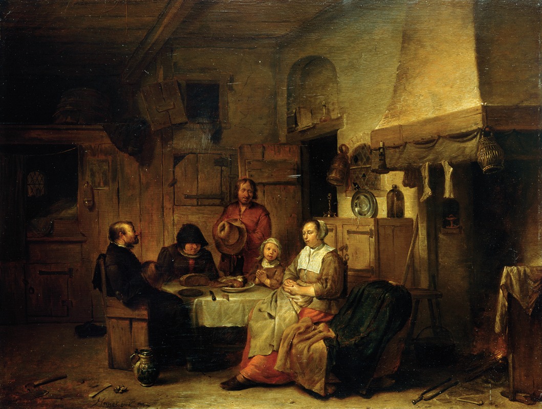 Egbert Van Heemskerck - A Family Praying at the Midday Meal