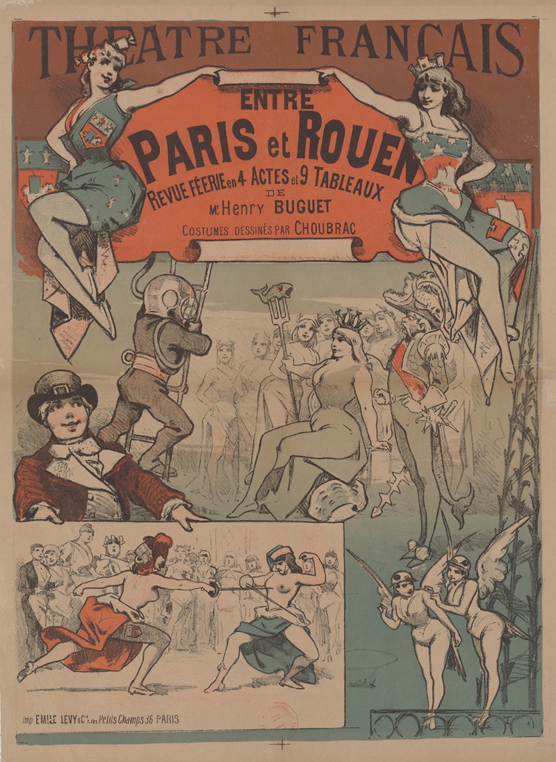 Imp. Emile Lévy - Théâtre Français. Entre Paris et Rouen, revue féérie en 4 actes et 9 tableaux. costumes dessinés par Choubrac