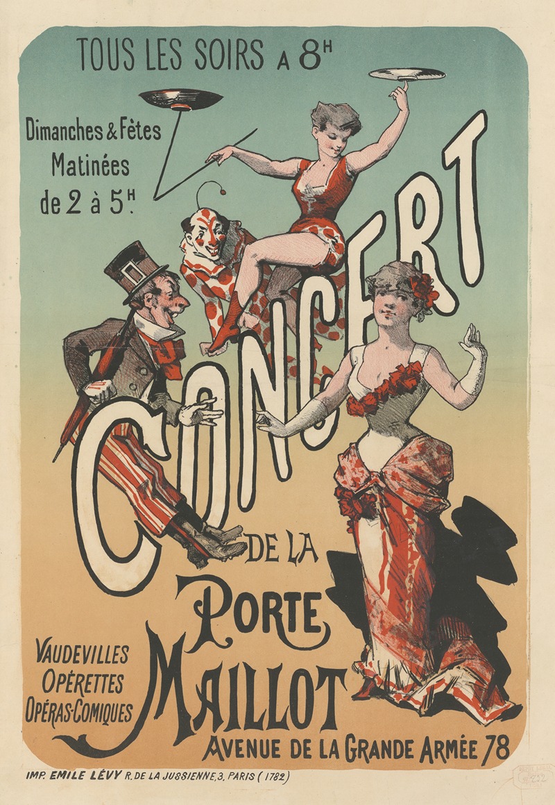Imp. Emile Lévy - Tous les soirs à 8 h. Concert de la Porte Maillot avenue de la Grande Armée 78