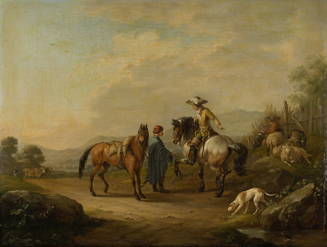 Johann Georg Pforr - A Gentleman on Horseback with his Groom