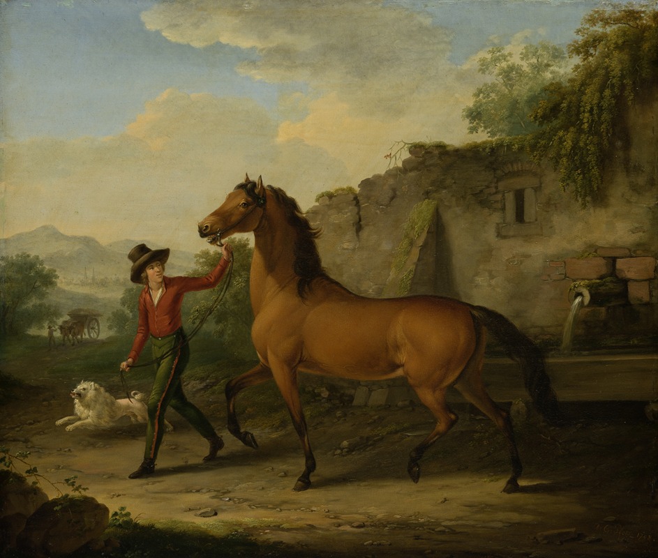 Johann Georg Pforr - A Groom Leading a Stallion from the Drinking Trough