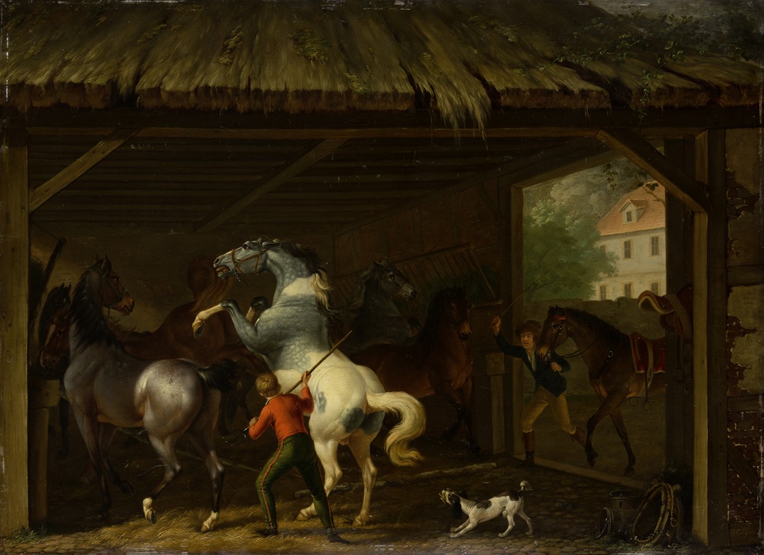 Johann Georg Pforr - Bolting Horse in the Stable