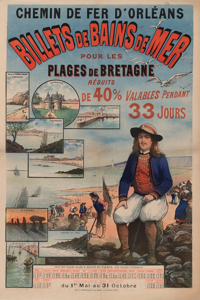 Imp. F. Champenois - Chemin de fer d’Orléans. Billets de Bains de Mer pour les plages de Bretagne