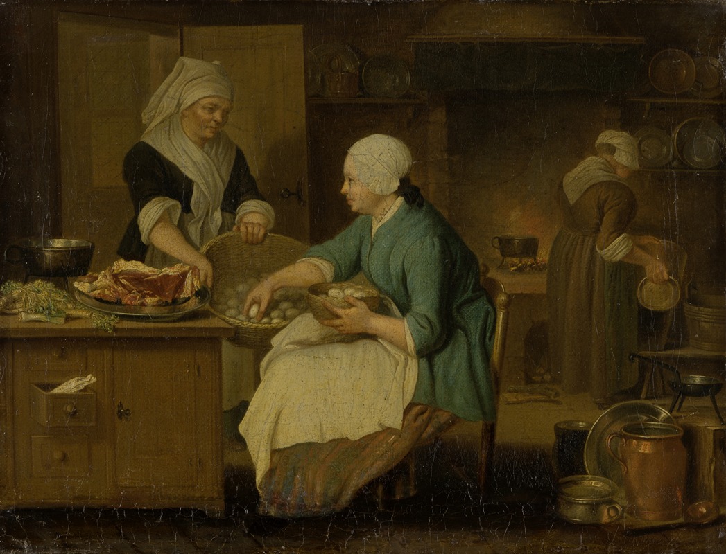 Justus Juncker - Kitchen Interior with Three Women