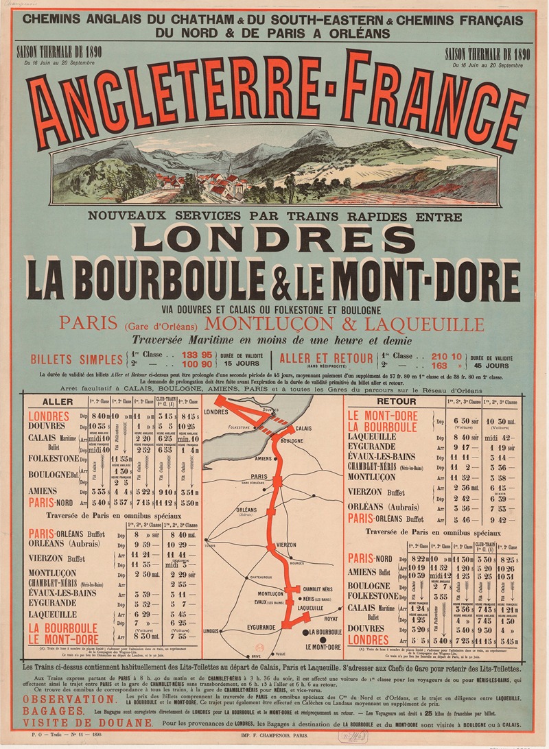 Imp. F. Champenois - Chemins de fer anglais du Chatham & du South Eastern & Chemins français du Nord & de Paris à Orléans