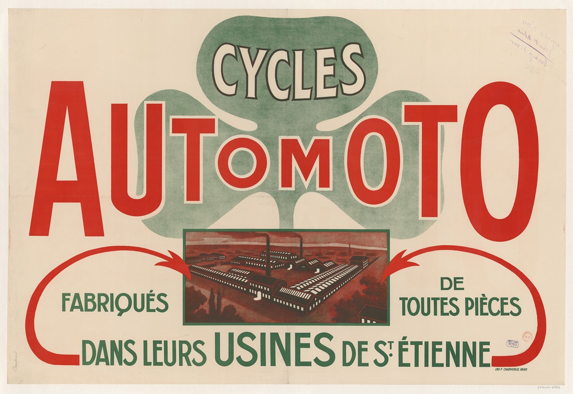 Imp. F. Champenois - Cycles Automoto fabriqués de toutes pièces dans leurs usines de St Etienne